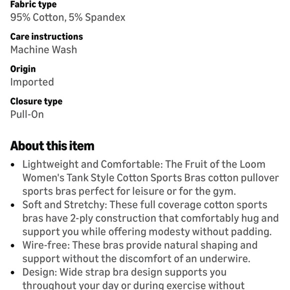 Fruit of the Loom Tank Style Sports Bra 3-Pack (Style 9012) NWT - Picture 7 of 7